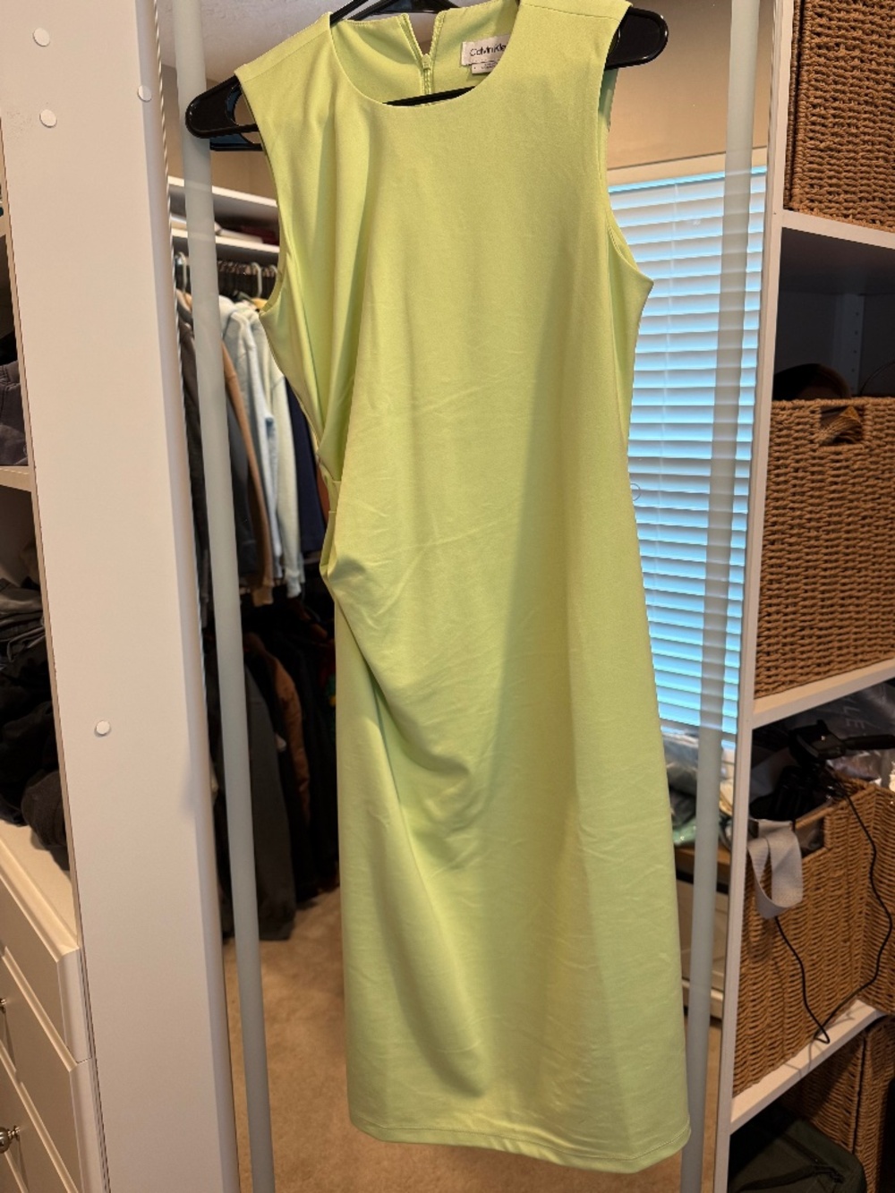 Calvin Klein side ruched green midi dress